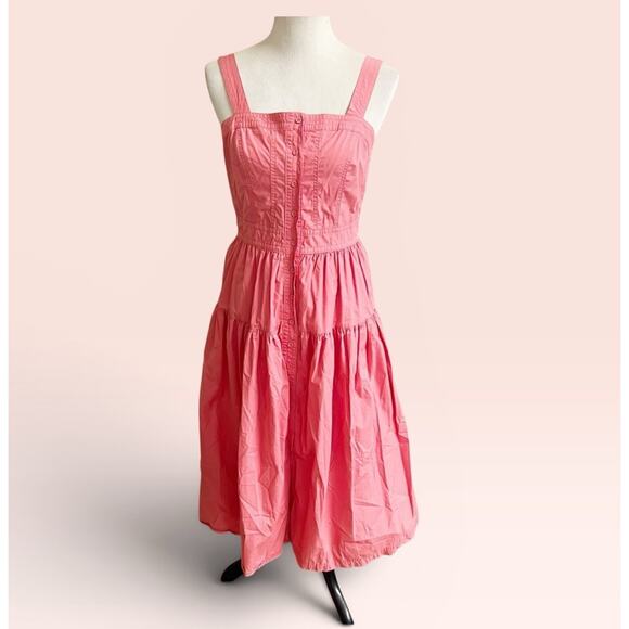 Banana Republic Dresses & Skirts - Banana Republic Cinched Waist Midi Tank Sundress Pink Size 6 Button Front Tiered